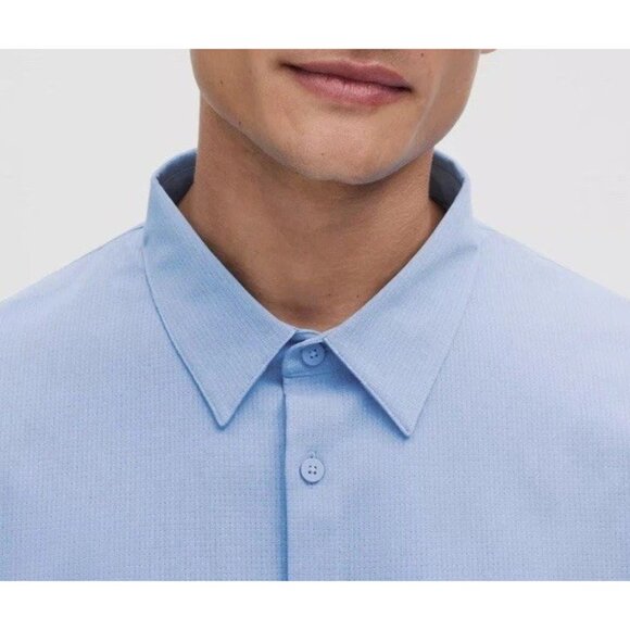 lululemon Airing Easy Short-Sleeve Light Blue Shirt mens sz XLButton Shirt - Picture 3 of 16